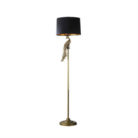 65 Inch Floor Lamp, Peacock, Linen Drum Shade, Pedestal Branch, Gold Finish - BM311757