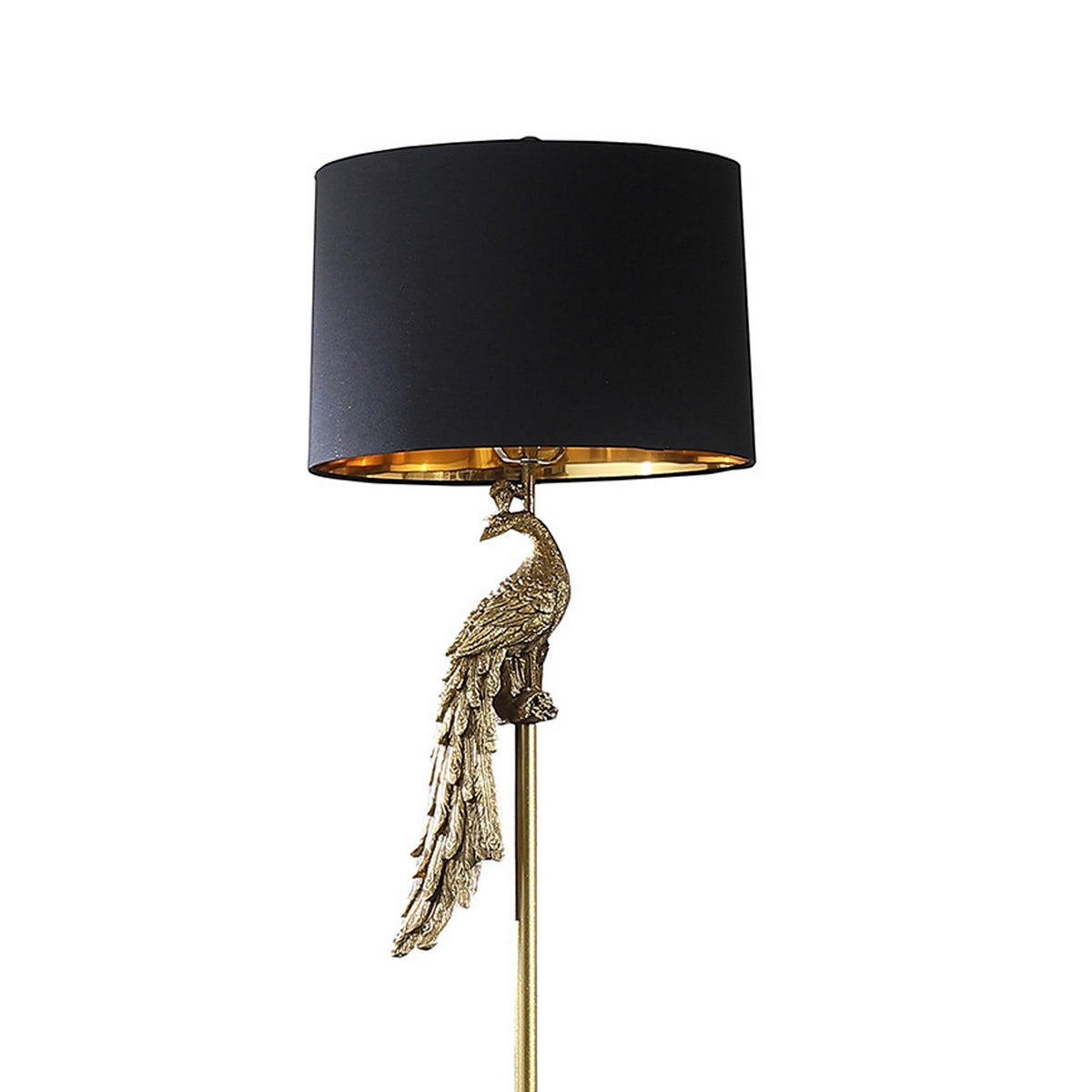 65 Inch Floor Lamp, Peacock, Linen Drum Shade, Pedestal Branch, Gold Finish - BM311757