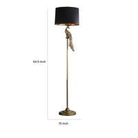 65 Inch Floor Lamp, Peacock, Linen Drum Shade, Pedestal Branch, Gold Finish - BM311757