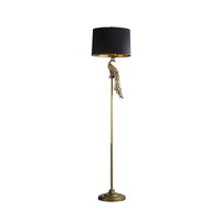 65 Inch Floor Lamp, Peacock, Linen Drum Shade, Pedestal Branch, Gold Finish - BM311757