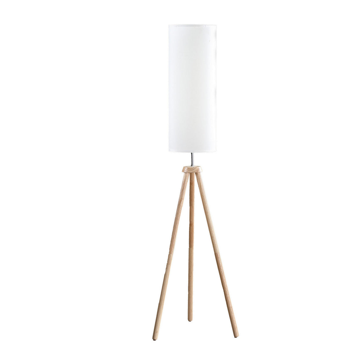 58 Inch Floor Lamp, Tall Glam Drum White Shade, Metal Tripod Body, Brown - BM311758