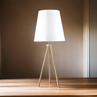 58 Inch Floor Lamp, Tall Glam Drum White Shade, Metal Tripod Body, Brown - BM311758