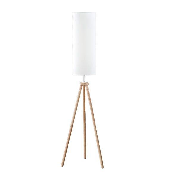 58 Inch Floor Lamp, Tall Glam Drum White Shade, Metal Tripod Body, Brown - BM311758