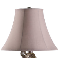 21 Inch Accent Table Lamp, 3 Stacked Elephants, Linen Bell Shade Brown Gray - BM311759