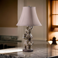 21 Inch Accent Table Lamp, 3 Stacked Elephants, Linen Bell Shade Brown Gray - BM311759