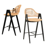 26 Inch Counter Stool Chair Set of 2, Woven Back, Iron Frame, Rattan, Beige - BM311761