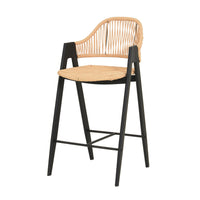 26 Inch Counter Stool Chair Set of 2, Woven Back, Iron Frame, Rattan, Beige - BM311761