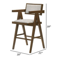 26 Inch Walnut Counter Stool Chair Set of 2, Soft Beige Fabric Upholstery - BM311763