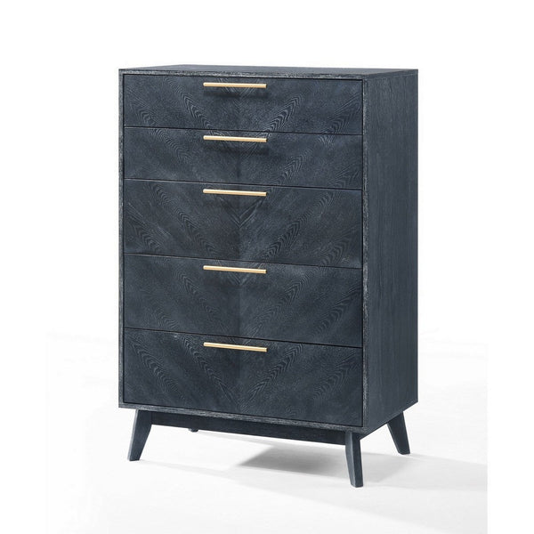 Cid Coy 47 Inch Tall Dresser Chest, 5 Drawer, Gold Metal, Ash Gray Wood - BM311766