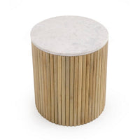 Cid Jolie 18 Inch Side End Table, White Marble Top, Brown Mango Wood Base - BM311771