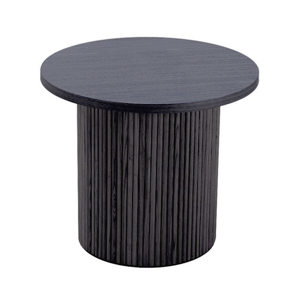 Cid Cue 24 Inch Side End Table, Tambour Pedestal Base, Black Ash Veneer - BM311775