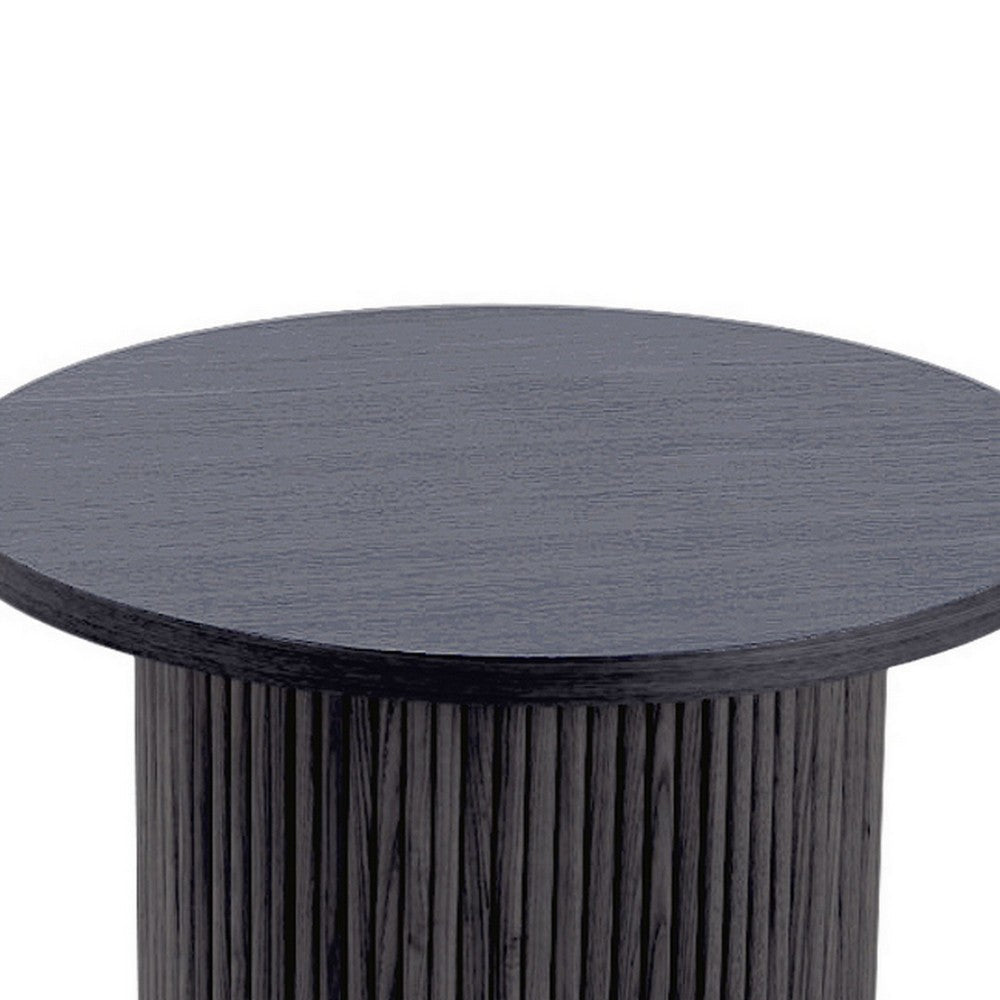 Cid Cue 24 Inch Side End Table, Tambour Pedestal Base, Black Ash Veneer - BM311775