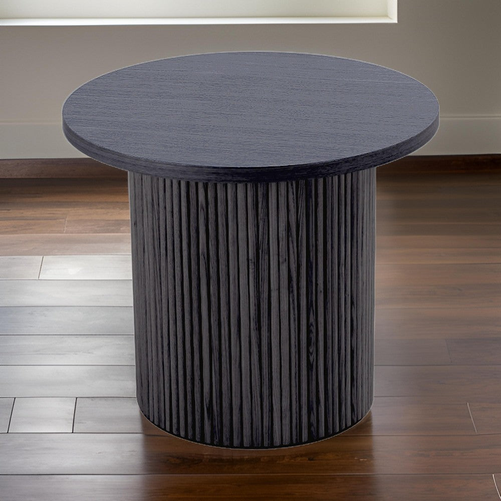 Cid Cue 24 Inch Side End Table, Tambour Pedestal Base, Black Ash Veneer - BM311775