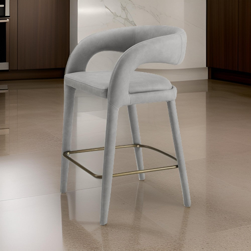 Cid Taya 26 Inch Counter Stool Chair, Tapered Legs, Gray Faux Leather - BM311779