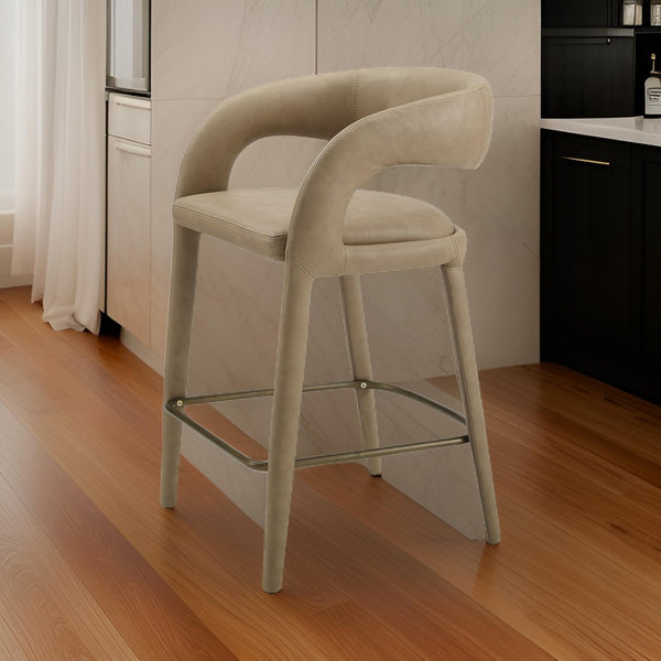 Cid Taya 26 Inch Counter Stool Chair, Tapered Legs, Tan Faux Leather - BM311780