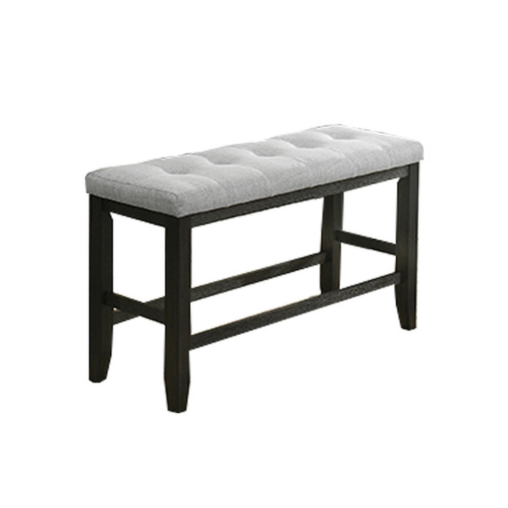 Woodlands 48 Inch Counter Height Bench, Wood, Tufted Seat, Black, White - BM311784