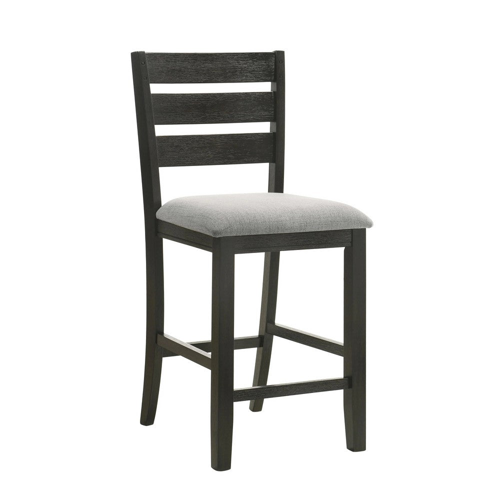 Woodlands 24 Inch Counter Height Chairs, Set of 2, Wheat Fabric Upholstered Seat, Black - BM311785