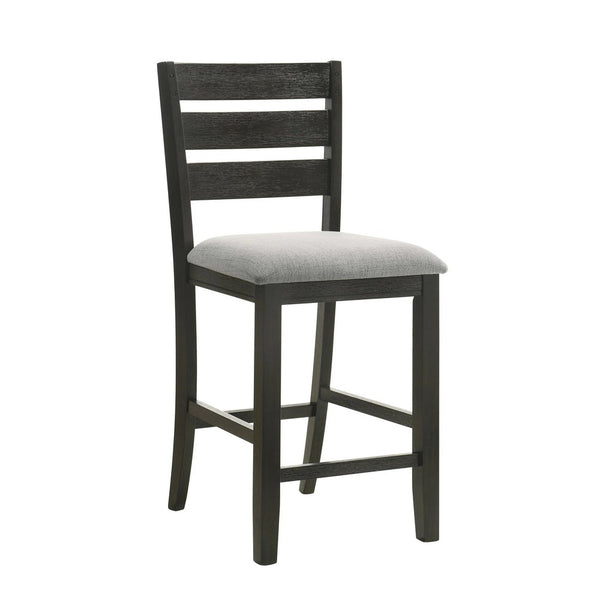 Woodlands 24 Inch Counter Height Chairs, Set of 2, Wheat Fabric Upholstered Seat, Black - BM311785