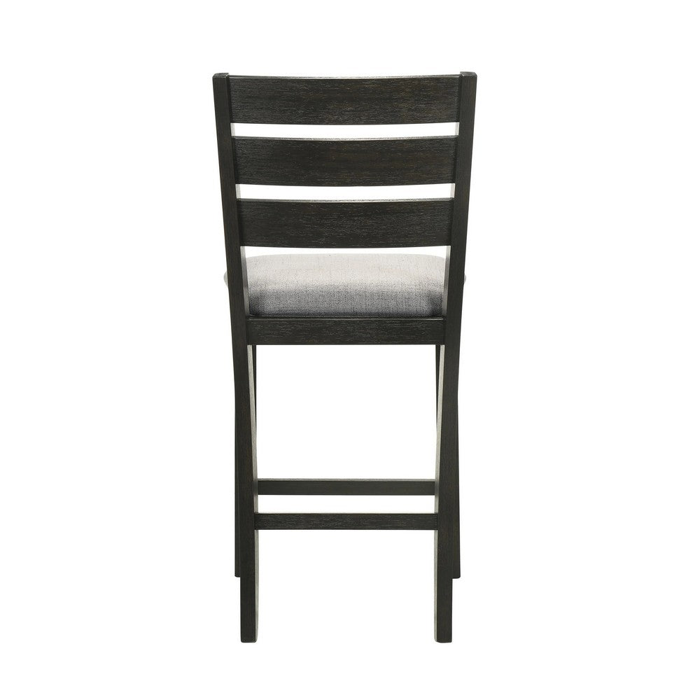 Woodlands 24 Inch Counter Height Chairs, Set of 2, Wheat Fabric Upholstered Seat, Black - BM311785