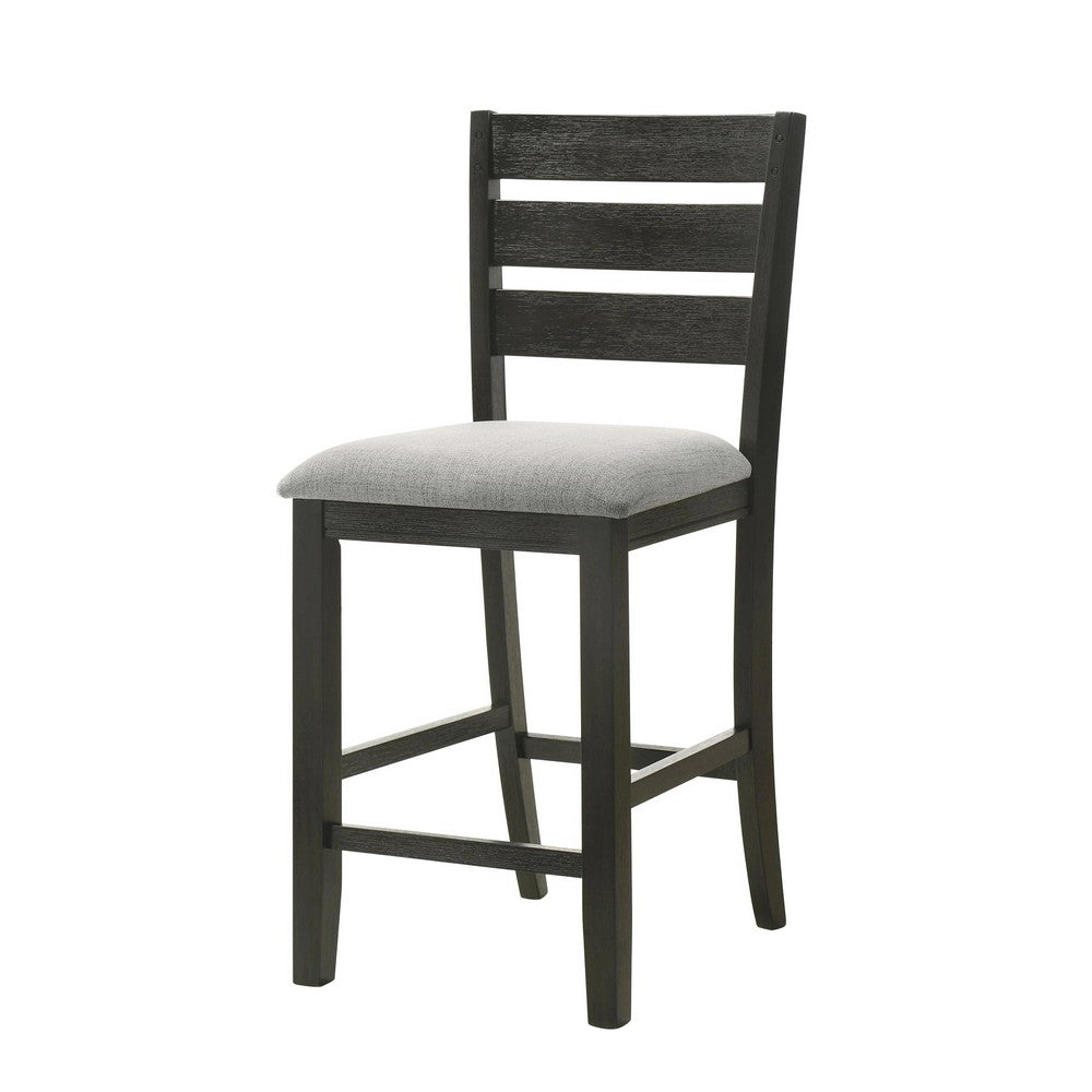Woodlands 24 Inch Counter Height Chairs, Set of 2, Wheat Fabric Upholstered Seat, Black - BM311785