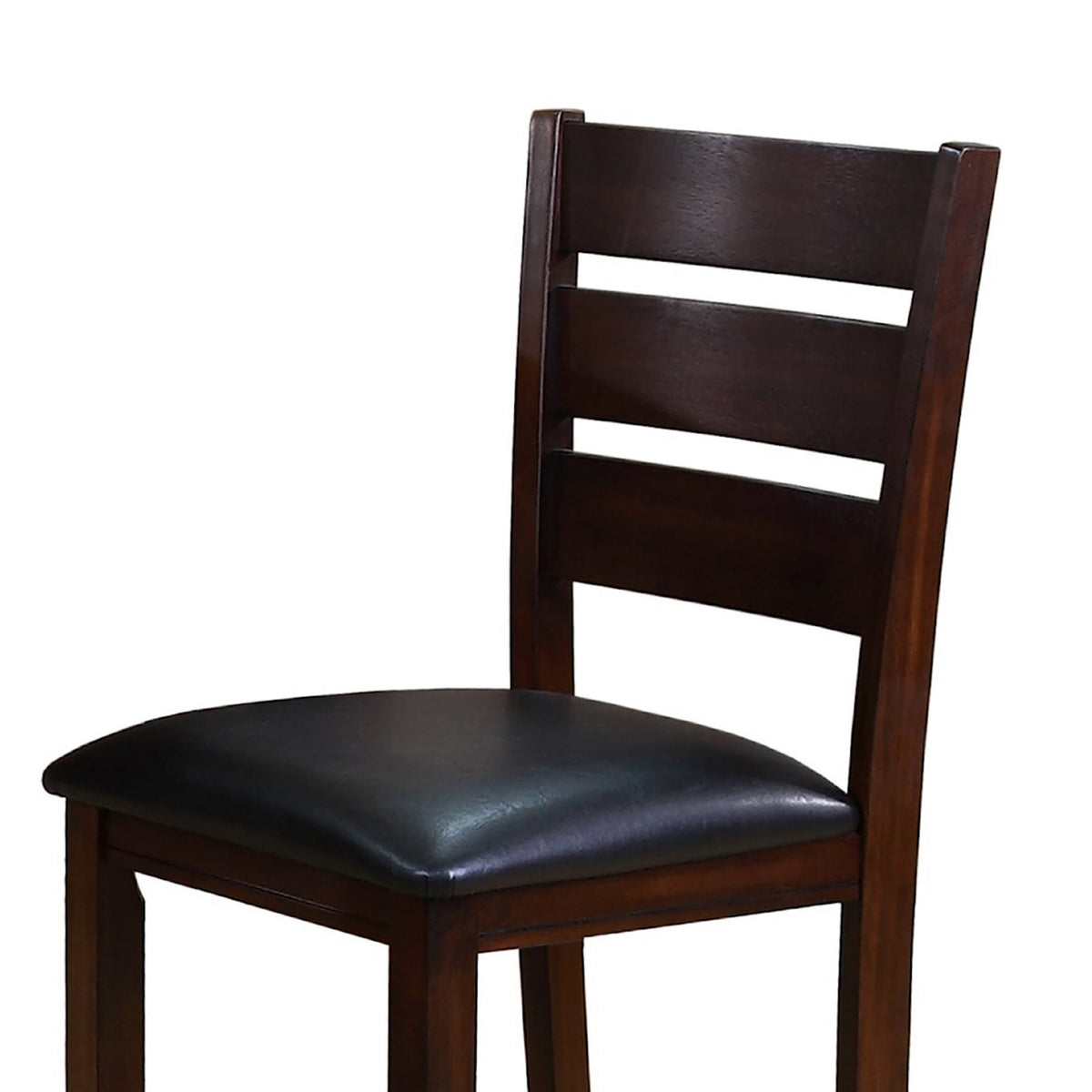 Woodlands 24 Inch Counter Height Chair, Faux Leather, Wood, Black and Brown - BM311785