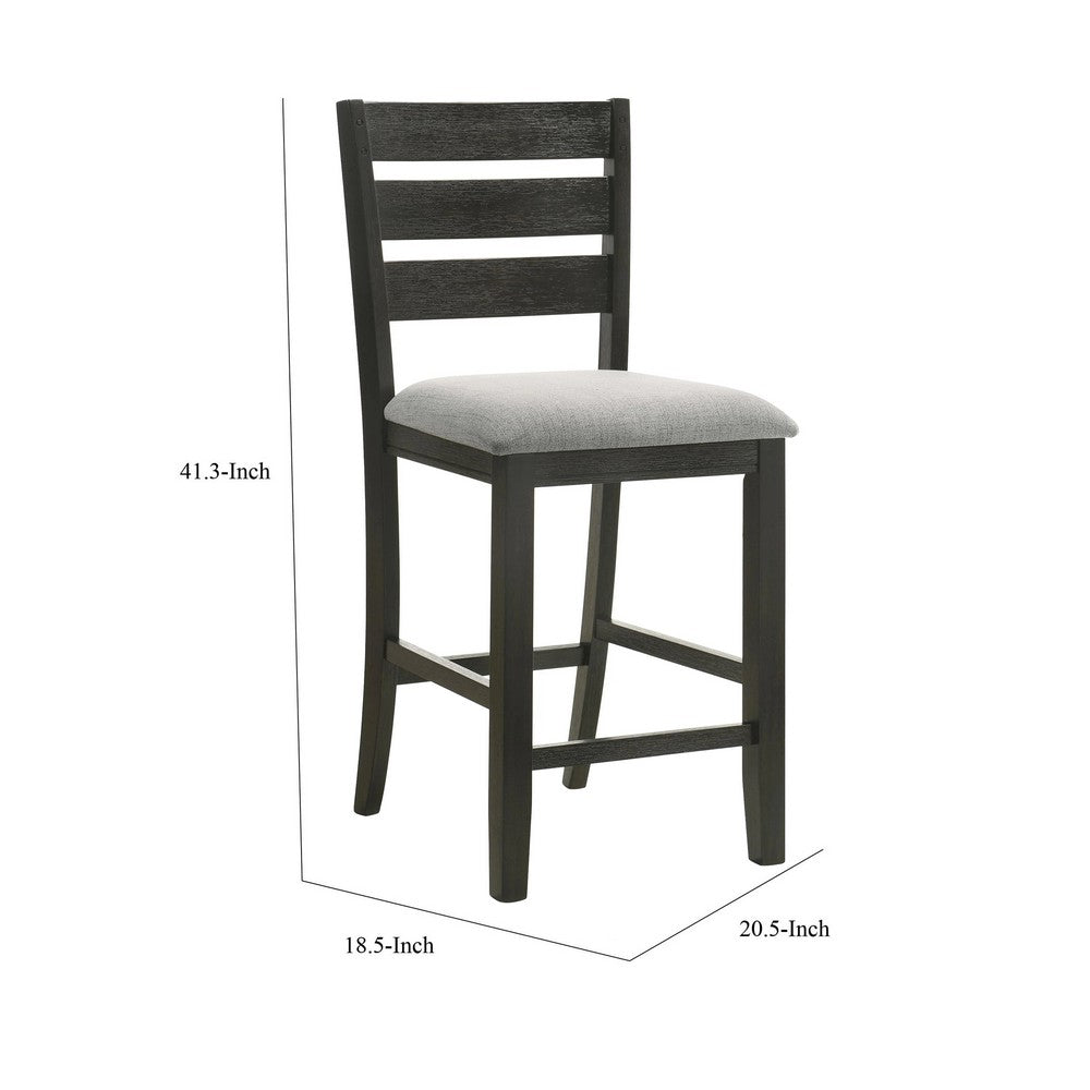 Woodlands 24 Inch Counter Height Chairs, Set of 2, Wheat Fabric Upholstered Seat, Black - BM311785