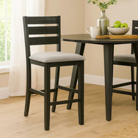 Woodlands 24 Inch Counter Height Chairs, Set of 2, Wheat Fabric Upholstered Seat, Black - BM311785