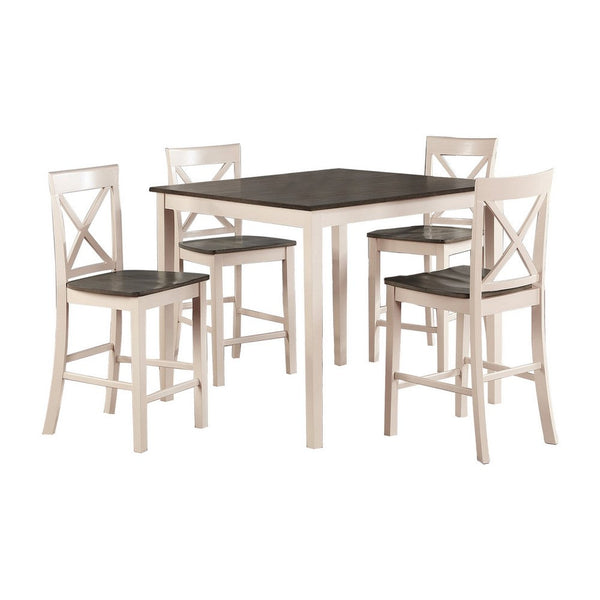 Christine 5 Piece Dining Table and Chairs Set, White and Brown Wood Frames - BM311787