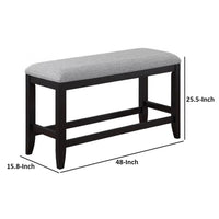 Patricia 48 Inch Counter Height Dining Bench, Black Wood and Gray Fabric - BM311793