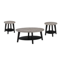 Avenue 3 Piece Coffee and End Table Set, Wood, Storage Shelf, Gray, Black - BM311797