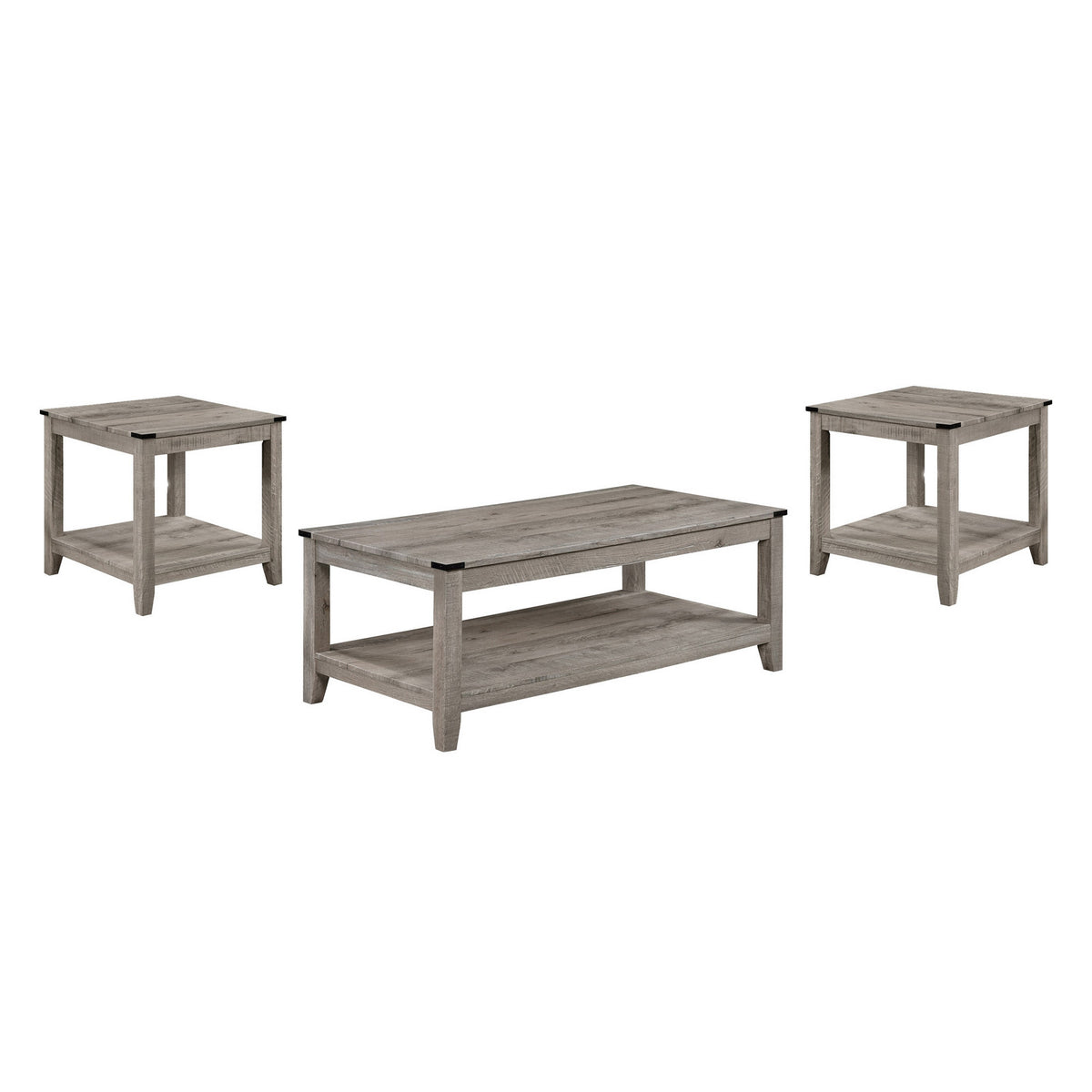 Hilton 3 Piece Coffee and End Table Set, Wood, Storage Shelf, Beige Finish - BM311798