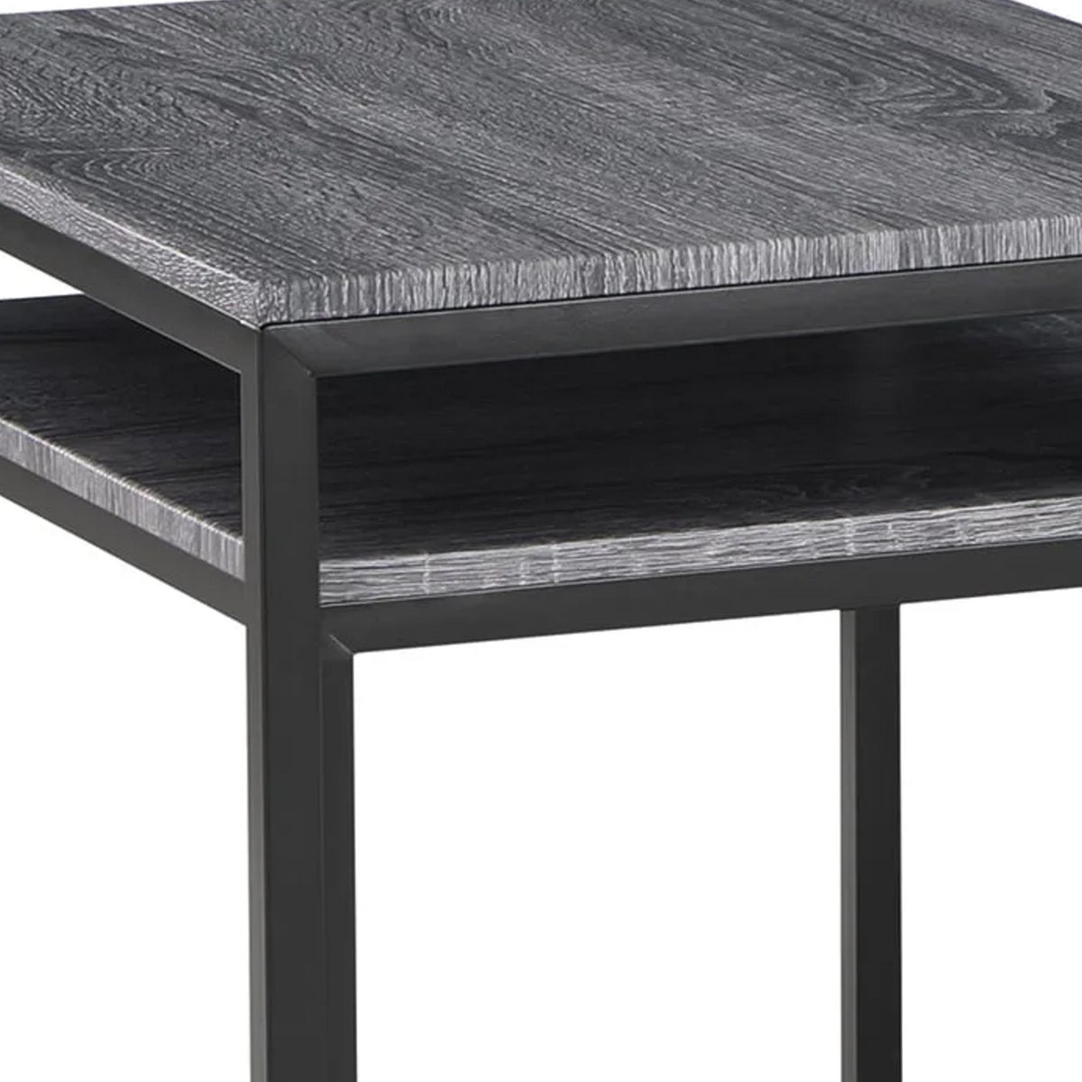 Rebecca 3pc Nesting Coffee and End Table Set, Black Metal, Gray Wood Top - BM311799