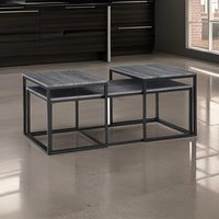 Rebecca 3pc Nesting Coffee and End Table Set, Black Metal, Gray Wood Top - BM311799