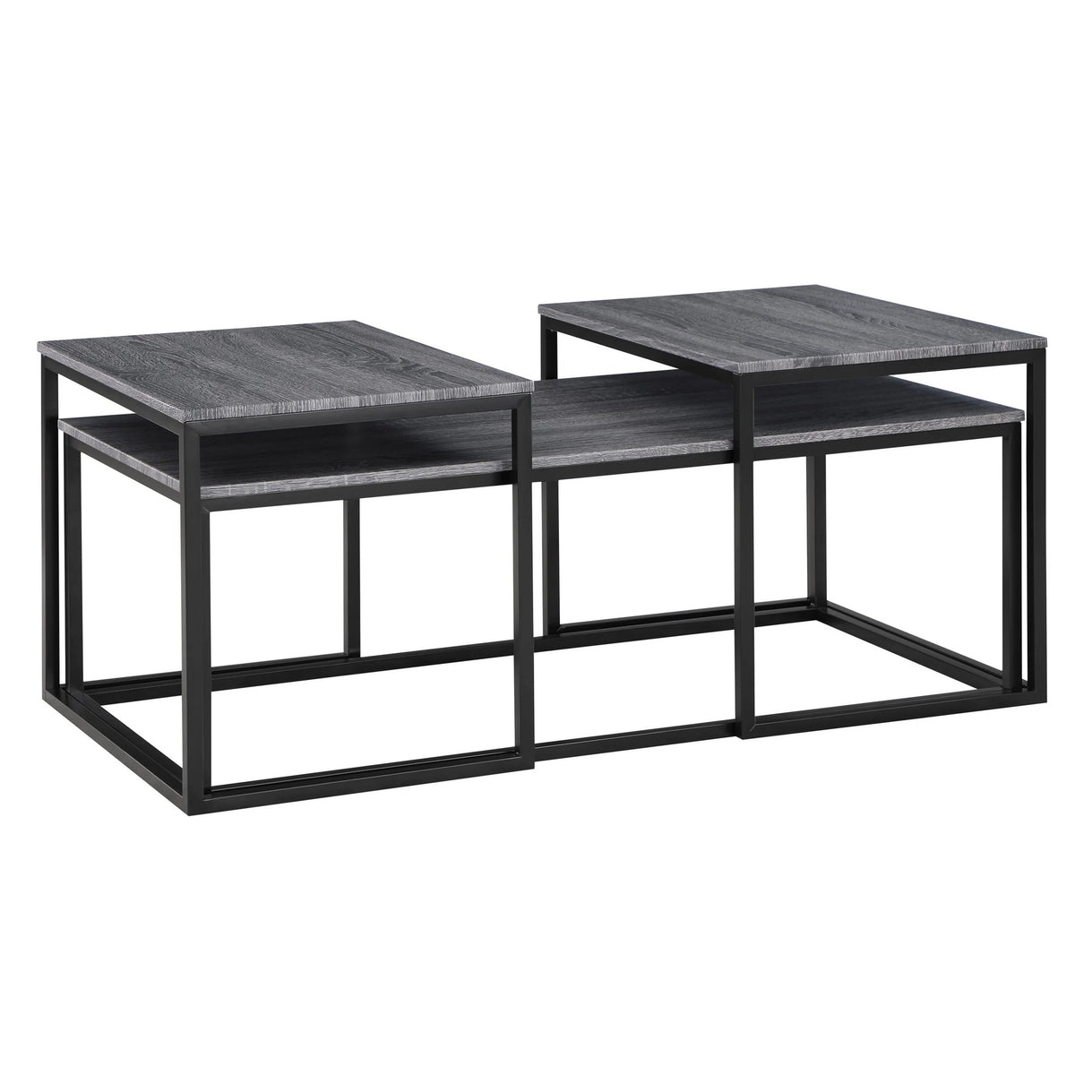 Rebecca 3pc Nesting Coffee and End Table Set, Black Metal, Gray Wood Top - BM311799