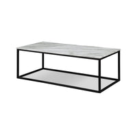 Rebecca 3pc Nesting Coffee and End Table Set, Black Metal, White Marble Top - BM311800