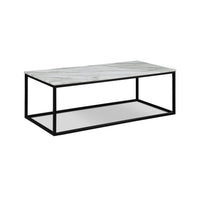 Rebecca 3pc Nesting Coffee and End Table Set, Black Metal, White Marble Top - BM311800