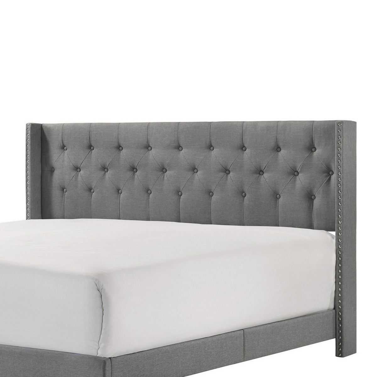 Lih California King Bed, Wingback Tufted Headboard, Wood Legs, Gray - BM311801