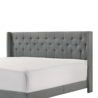 Lih California King Bed, Wingback Tufted Headboard, Wood Legs, Gray - BM311801