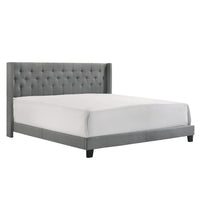 Lih California King Bed, Wingback Tufted Headboard, Wood Legs, Gray - BM311801