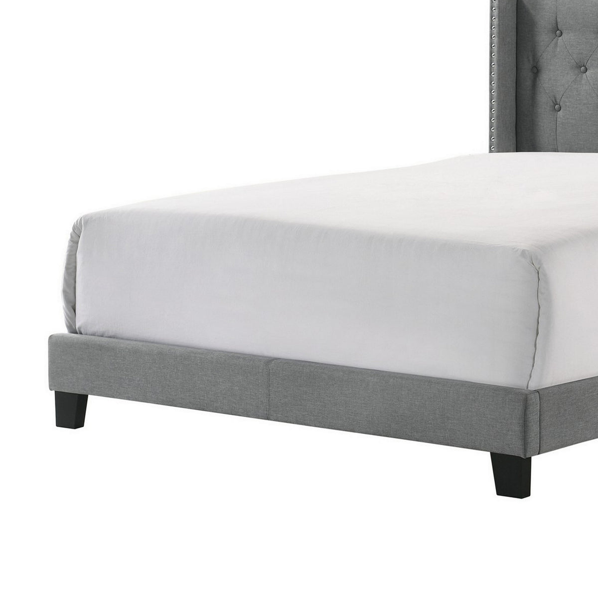 Lih Full Bed, Tufted Headboard, Wood Frame, Fabric, Black Legs, Gray - BM311802