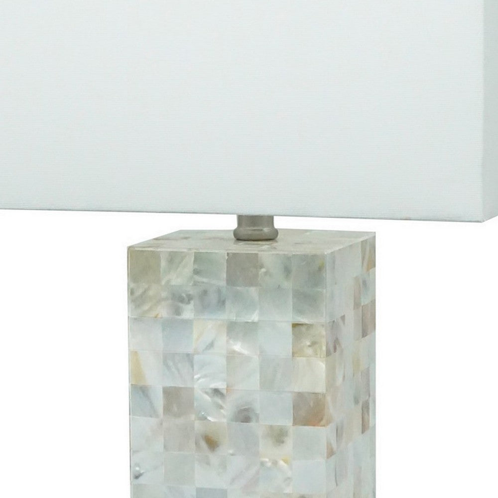27 Inch Table Lamp Set of 2, Square White Shade, Steel Base, Marble, White - BM311803