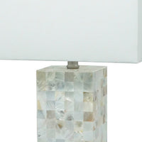 27 Inch Table Lamp Set of 2, Square White Shade, Steel Base, Marble, White - BM311803