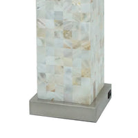 27 Inch Table Lamp Set of 2, Square White Shade, Steel Base, Marble, White - BM311803