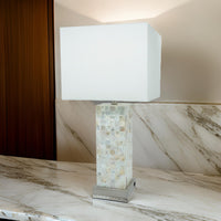 27 Inch Table Lamp Set of 2, Square White Shade, Steel Base, Marble, White - BM311803