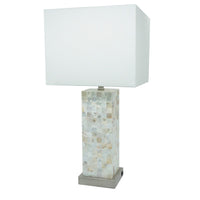 27 Inch Table Lamp Set of 2, Square White Shade, Steel Base, Marble, White - BM311803