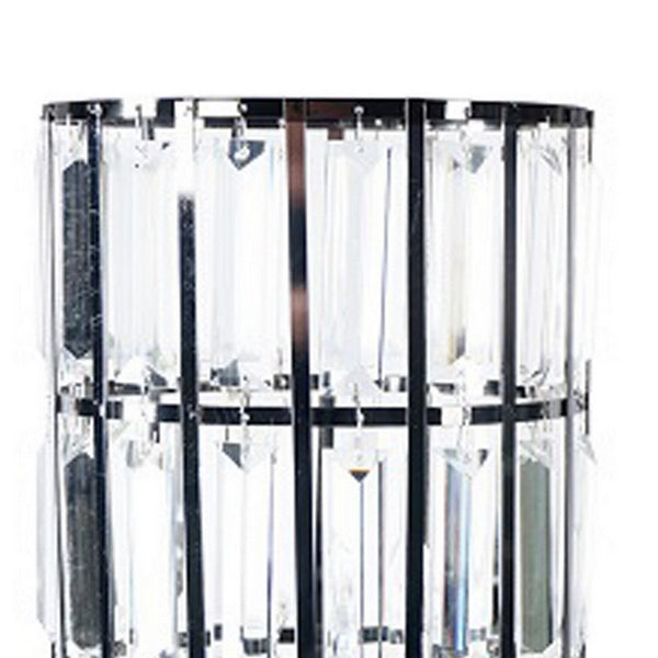 Carolyn 20 Inch Table Lamp, Glass Shade, Cylindrical Metal Base, Black  - BM311804