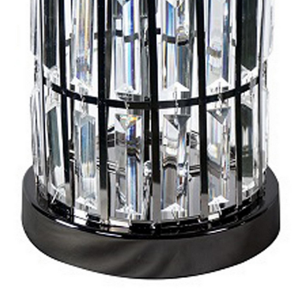 Carolyn 20 Inch Table Lamp, Glass Shade, Cylindrical Metal Base, Black  - BM311804