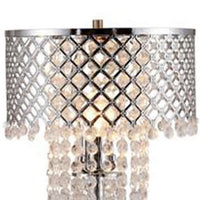 Denise 29 Inch Table Lamp, Glass, Metal Frame, Mesh Shade, Crystals, Gold - BM311805