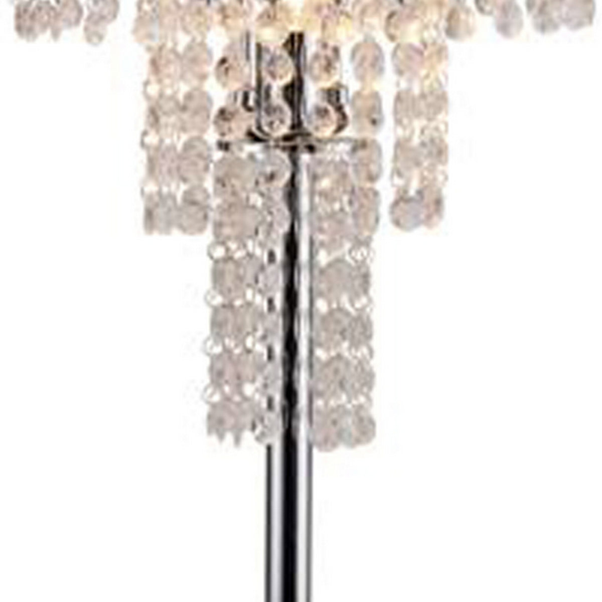 Denise 29 Inch Table Lamp, Glass, Metal Frame, Mesh Shade, Crystals, Gold - BM311805