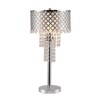 Denise 29 Inch Table Lamp, Glass, Metal Frame, Mesh Shade, Crystals, Gold - BM311805